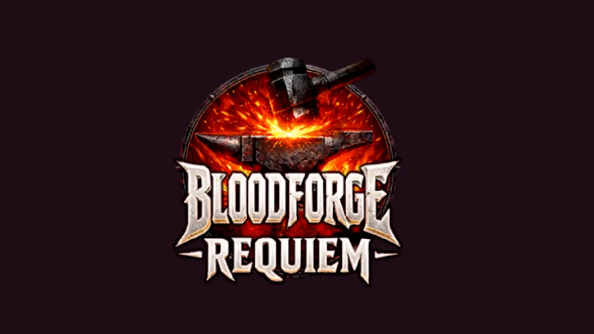 Tampilan visual slot Bloodforge Requiem dengan tema tungku api dan elemen fantasi gelap.